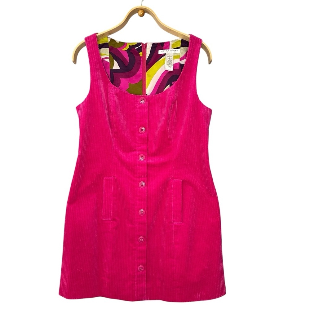 TRINA TURK Boroughs Corduroy Button Front Minidress In Trina Pink. Sz: 12 - Picture 3 of 9